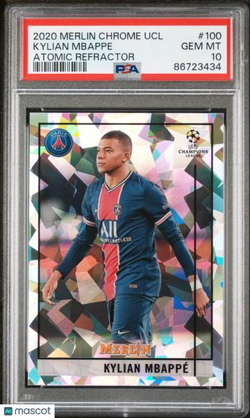 2020 Topps Merlin Chrome UEFA Champions League Kylian Mbappe #100 Atomic Refractor PSA 10