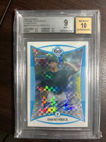 2008 Bowman Chrome Prospects X-Fractors  #BCP111 David Price Auto BGS 9/10 Auto