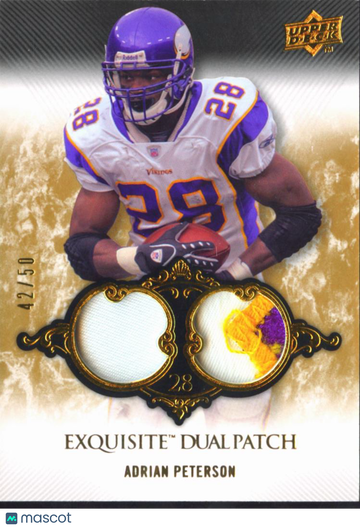 2008 Upper Deck Exquisite Collection Adrian Peterson #EP-43 /50 Game-Used NFL memorabilia Dual Patch