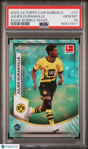 2023-24 Topps Chrome Bundesliga Julien Duranville #27 Aqua Bubble Wave /275 PSA 10