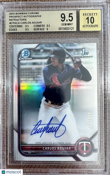 2022 Bowman Chrome Prospect Auto Refractor # /499 Carlos Aguiar Auto BGS 9.5/10