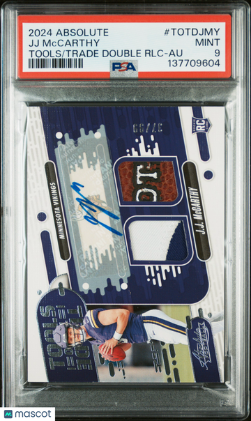 2024 Panini Absolute Tools Of The Trade Double Relics JJ Mccarthy #TOTDJMY RLC Au PSA 9