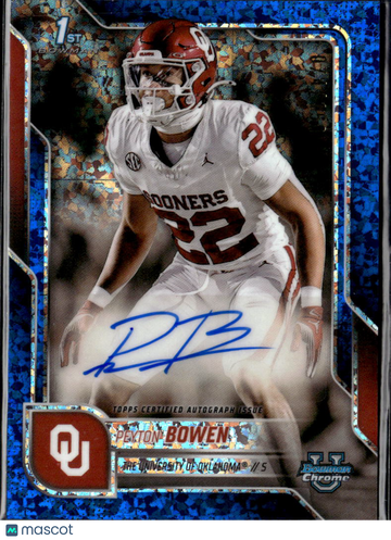 Peyton Bowen 2025 Topps Bowman Chrome University Prospect Autograph Variation Auto Blue Shimmer Refractor Oklahoma Soone