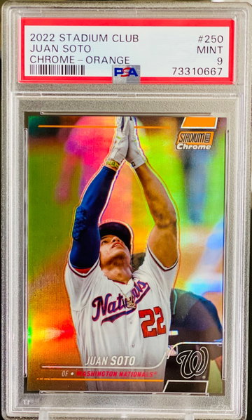 Juan Soto Orange Refractor /25 PSA 9 POP 1 Stadium Club Chrome