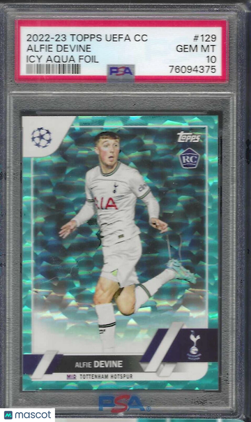 2022 Topps UEFA Club Competitions Alfie Devine #129 Icy Aqua Foil PSA 10