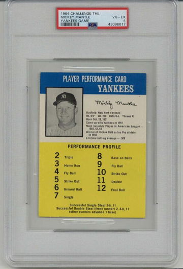 1964 CHALLENGE THE YANKEES GAME #7 MICKEY MANTLE CARD YANKEES PSA 4 RARE