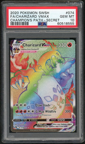 2020 Pokemon Sword and Shield Champion's Path Secret Rare Charizard Vmax #074 /73 PSA 10