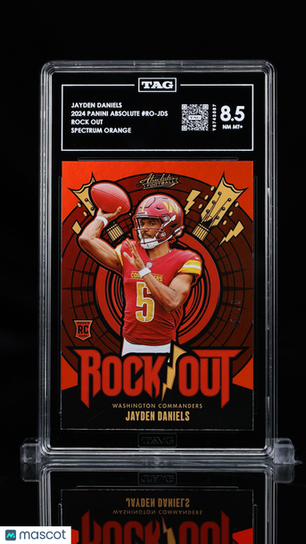 2024 Panini Absolute Rock Out Jayden Daniels #RO-JDS Spectrum Orange /75 Rookie TAG 8.5