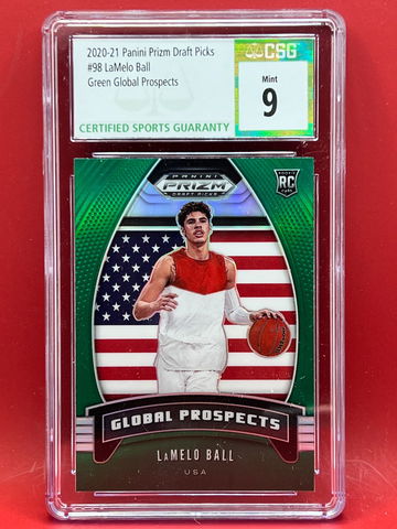 2020-21 Panini Prizm D.P LaMelo Ball #98 GREEN GLOBAL PROSPECTS CSG 9
