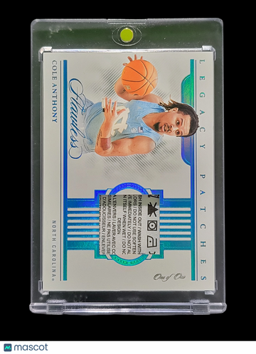 2022 Panini Flawless Collegiate Legacy Patches Cole Anthony #LP-CAN Emerald Laundry Tag Patch One of One