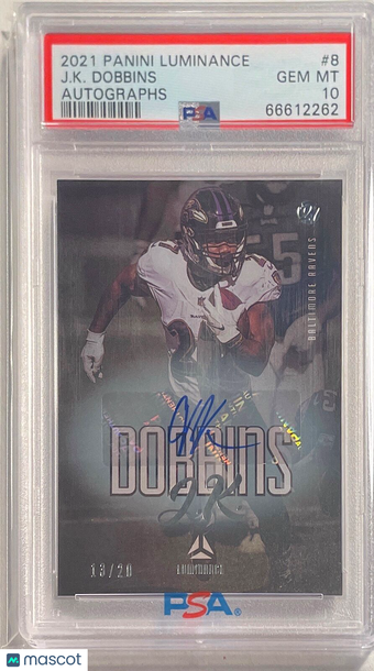 2021 Panini Luminance Autographs J. K. Dobbins #8 PSA 10