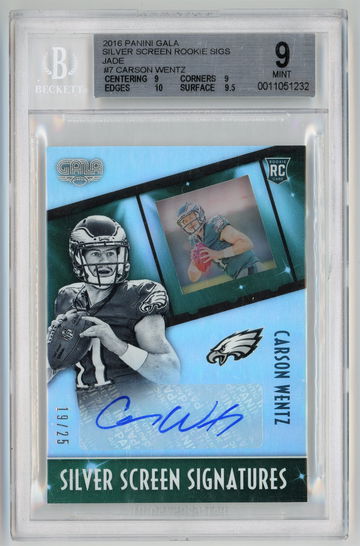 2016 Panini Gala Silver Screen Rookie Signatures Jade /25 Carson Wentz BGS 9 w 10 Auto Pop 4 None Higher!!