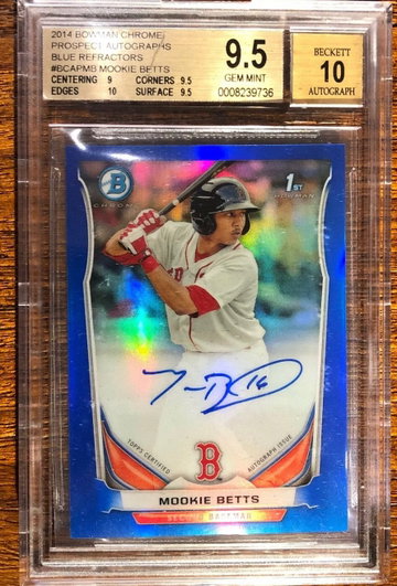 Mookie Betts 2014 Bowman Chrome Blue Refractor Auto /150 BGS 9.5/10