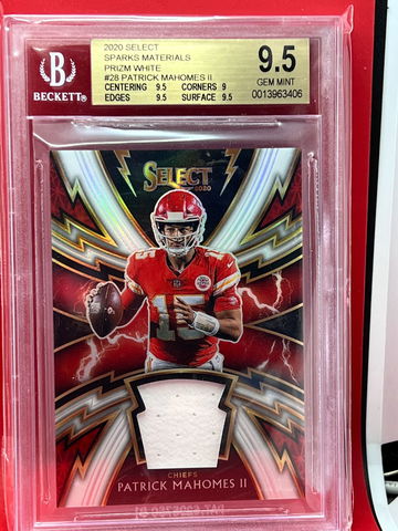 2020 SELECT SPARKS MATERIALS Patrick Mahomes II #28 PRIZM WHITE 13/35 BGS 9.5