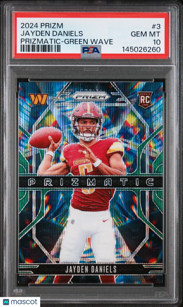 2024 Panini Prizm Jayden Daniels #3 Prizmatic Green Wave Parallel/Variety Rookie Insert PSA 10