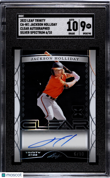 2022 Leaf Trinity Jackson Holliday #CA-NI1 Clear Autograph Silver Spectrum SGC 9 Auto 10