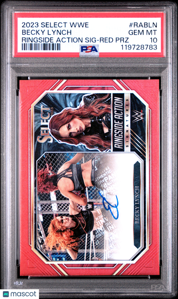 2023-24 Panini Select WWE Ringside Action Signatures Becky Lynch #RABLN Red Prizm /60 PSA 10