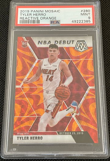 Tyler Herro 2019 Mosaic Debut Reactive Orange Prizm PSA 9