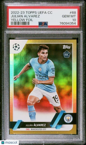 2022 Topps UEFA Club Competitions Julian Alvarez #68 Yellow Foil PSA 10