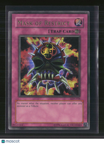 2002 Labyrinth of Nightmare Mask of Restrict Super Rare Continuous Trap Card #LON-018