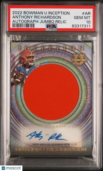 2022 Bowman University Inception Inception Autograph Jumbo Relics Anthony Richardson #AR PSA 10