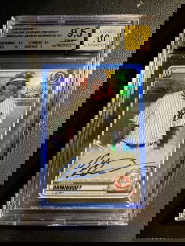 Jasson Dominguez 2020 Bowman Chrome Sapphire Autograph BSPA-JDO BGS 9.5/10 Gem