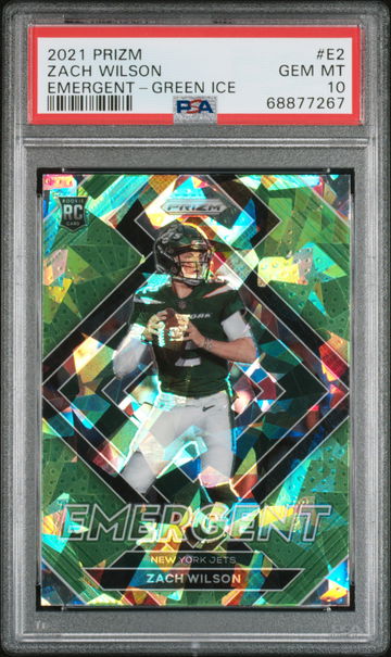 2021 Prizm Zach Wilson Emergent Green Ice RC Rookie Color Match PSA 10 Gem Mint