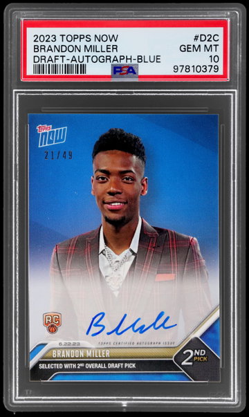 2023 Topps Now Draft Brandon Miller Autograph Blue PSA 10 RC