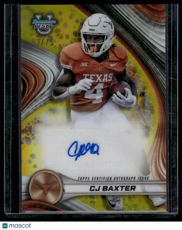 2024 Bowman University Best CJ Baxter #BOA-CB Best of 2024 Autographs Yellow Refractor /75 SN,AU