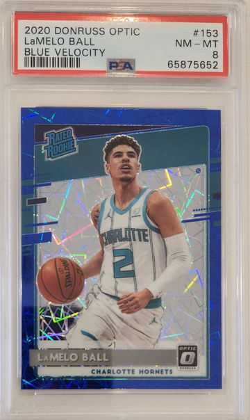 2020-21 Donruss Optic Blue Velocity LaMelo Ball Rated Rookie #153 PSA NM 8