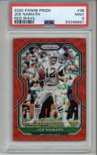 2020 PANINI PRIZM RED WAVE #36 JOE NAMATH CARD NEW YORK JETS PSA 9 LOW POP
