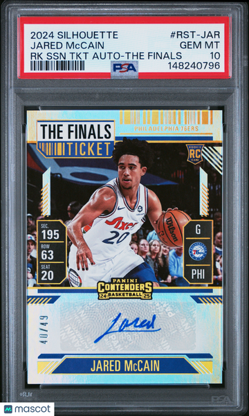 2024 Panini Silhouette Rookie Season Ticket Autographs Jared Mccain #RST-JAR RK SSN TKT The Finals /49 PSA 10