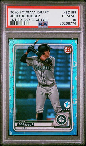 2020 Bowman Draft 1st Edition Sky Blue Foil Julio Rodriguez #BD188 PSA 10