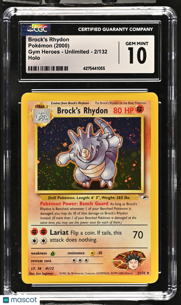 2000 Pokemon Gym Heroes Brock's Rhydon Holo / CGC 10 #2/132