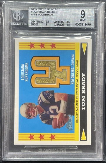 2005 TOPPS HERITAGE FLASHBACK RELICS #FTB TOM BRADY Patch Goalpost Relic BGS 9