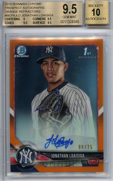 2018 Bowman Chrome Prospect Auto Orange Refractor #BCPA-JLO Jonathan Loaisiga BGS 9.5 8/25