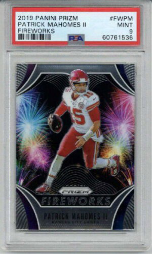 2019 PANINI PRIZM FIREWORKS #FWPM PATRICK MAHOMES II FOOTBALL CARD CHIEFS PSA 9