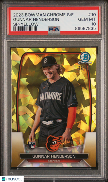 2023 Bowman Chrome Sapphire Edition Gunnar Henderson #10 SP Yellow /50 PSA 10