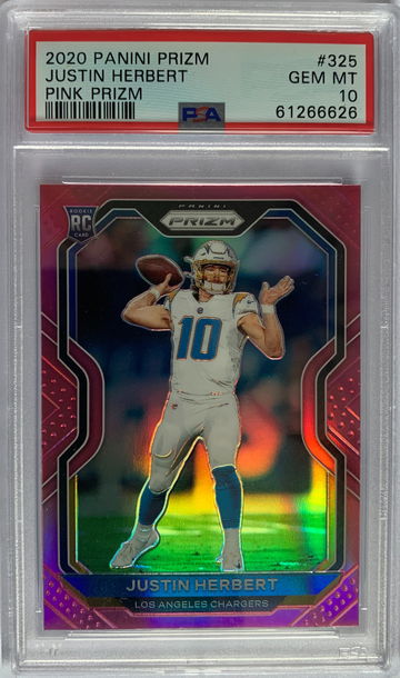 2020 Panini Prizm Justin Herbert Pink Prizm PSA 10 Gem MT