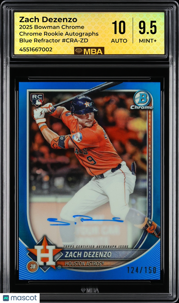 2025 Bowman Chrome Chrome Rookie Autographs Zach Dezenzo #CRA-ZD Blue Refractor /150 MBA 9.5