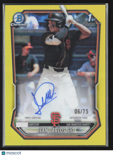 2026 Bowman Chrome Jean Carlos Sio Autographed Trading Card Yellow Refractor /75 Giants CP-JS