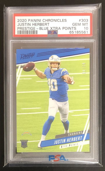 2020 Panini Chronicles Xtra Points Blue /99 Justin Herbert RC Rookie Graded PSA Gem Mint 10 Pop 1!