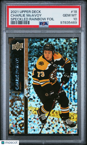 2021-2022 Upper Deck Charlie Mcavoy #18 Speckled Rainbow Foil PSA 10