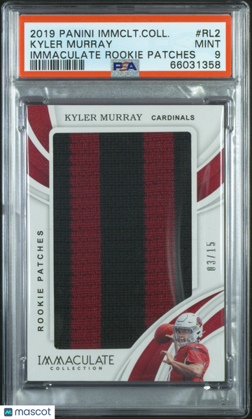 2019 Panini Immaculate Collection Immaculate Rookie Patches Kyler Murray #RL2 /15 PSA 9