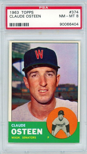 1963 Topps Claude Osteen #374 PSA 8 P1268