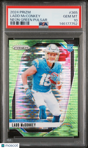 2024 Panini Prizm Ladd McConkey #365 Neon Green Pulsar Parallel/Variety Rookie PSA 10