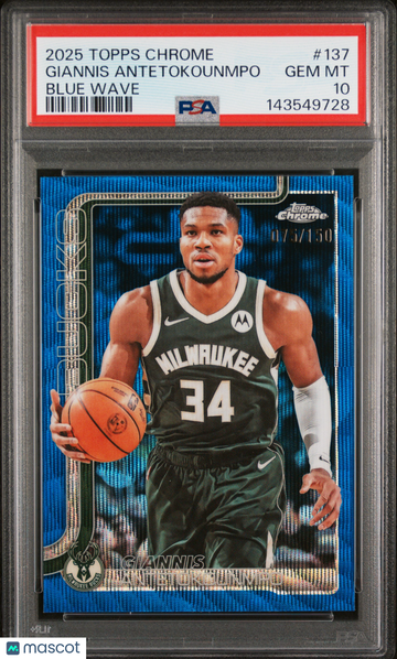 2025 Topps Chrome Giannis Antetokounmpo #137 Blue Wave /150 /150 PSA 10