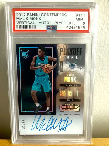 2017 Panini Contenders Autograph Playoff Ticket #111 Malik Monk PSA 9