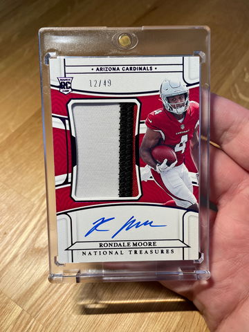 2021 NATIONAL TREASURES CARDINAL'S RONDALE MOORE ROOKIE PATCH AUTO RPA /49