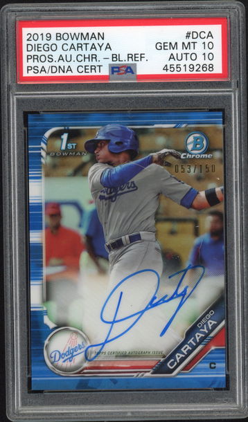 2019 Bowman Chrome Diego Cartaya Blue Refractor Auto PSA 10/10